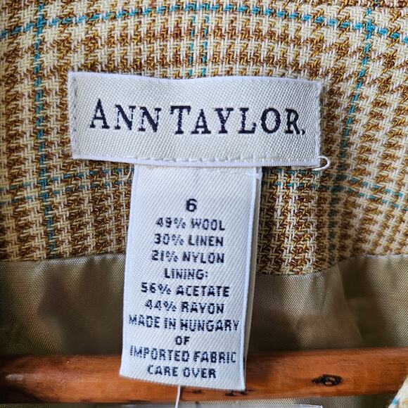 Ann Taylor Wool Linen Blend Blazer Yellow Plaid Size 6  NWT - Picture 4 of 5
